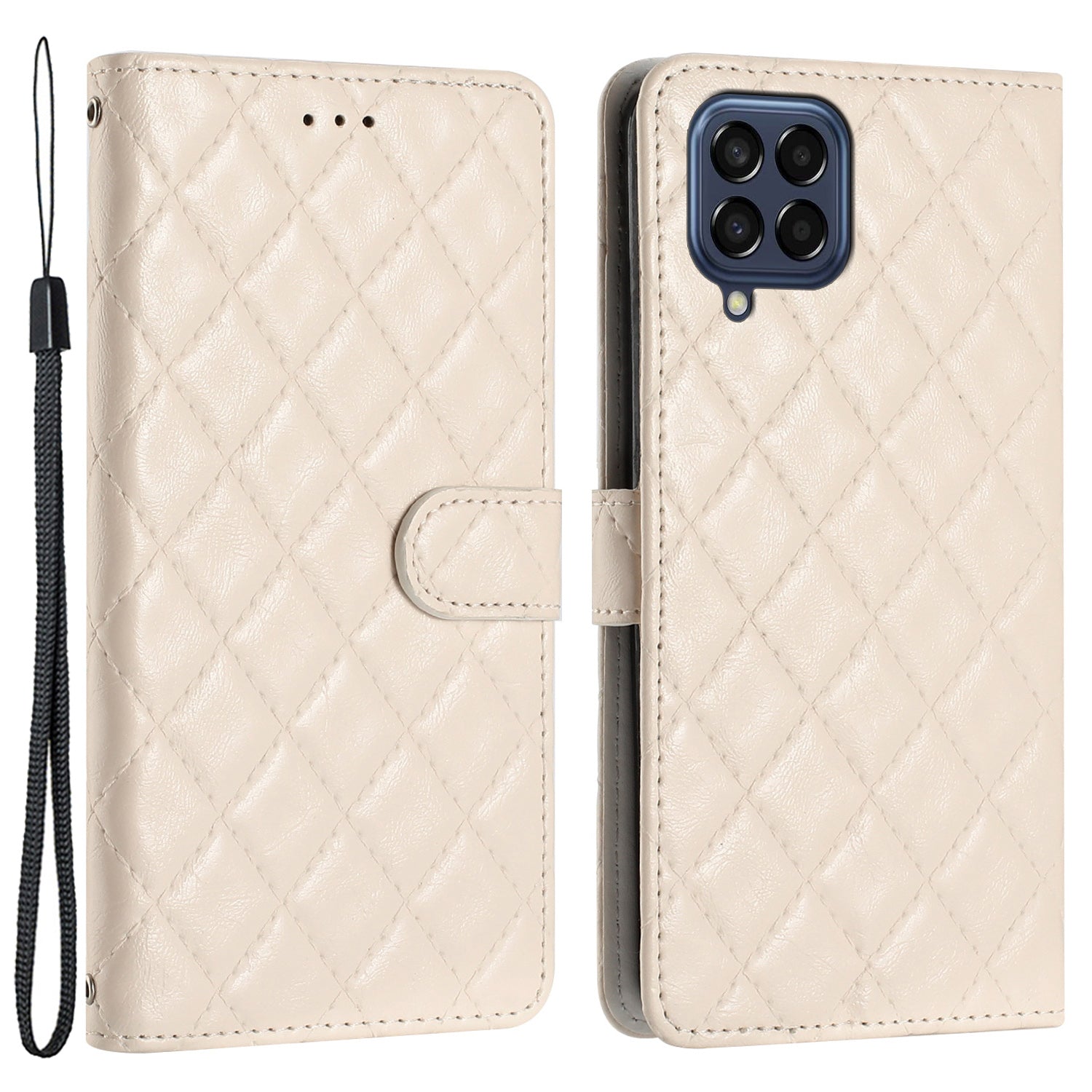 Leather Case for Samsung Galaxy M53 5G Stitching Line Rhombus Wallet Stand Phone Cover with Strap Leather Case for Samsung Galaxy M53 5G Stitching Line Rhombus Wallet Stand Phone Cover with Strap